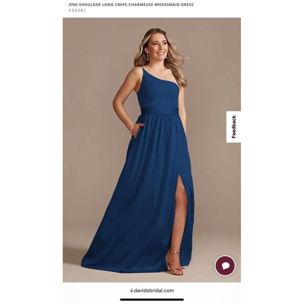 David's Bridal One Shoulder Bridesmaid Dress Long Sz 12 Style F20381 Marine Blue